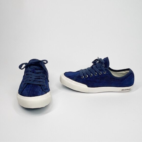SeaVees Womens 6 Monterey Sneaker Navy Crinkled Satin Casual Shoes - Picture 4 of 11